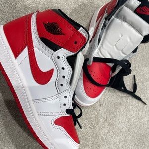 Jordan’s 1’s white, red and black